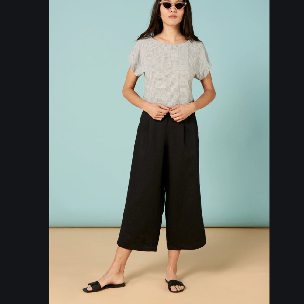 Whimsy & Row plaid black and white eco crop top XS